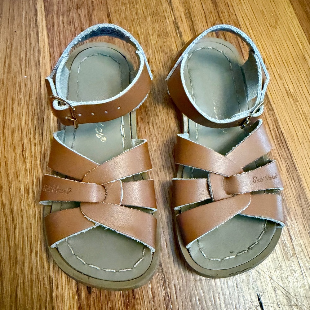 Kids Brown Leather Saltwater Sandals